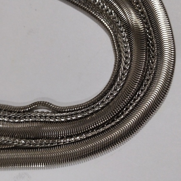 Bold Silver tone Layered Chain Statement Necklace - Women's Fashion Jewelry - Picture 4 of 9